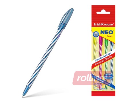 Lodīšu pildspalvu komplekts ErichKrause Neo Candy, zila tinte, 4 gab.