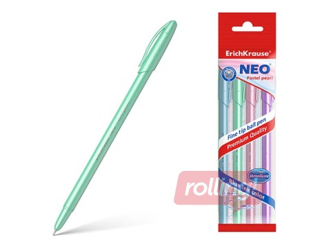 Lodīšu pildspalvu komplekts ErichKrause Neo Pastel Pearl, zila tinte, 4 gab.