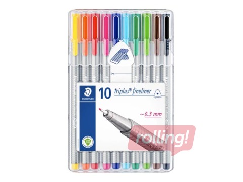 Flomāsterpildspalvu komplekts STAEDTLER TRIPLUS fineliner, 0.3mm, 10 krāsas