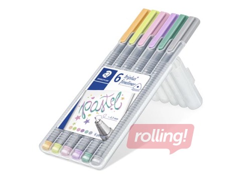 Flomāsterpildspalvu komplekts STAEDTLER TRIPLUS fineliner, 0.3mm, 6 pasteļkrāsas