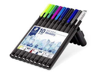 Flomāsterpildspalvu komplekts STAEDTLER TRIPLUS 34, 5 dažādi līniju biezumi un lineāls