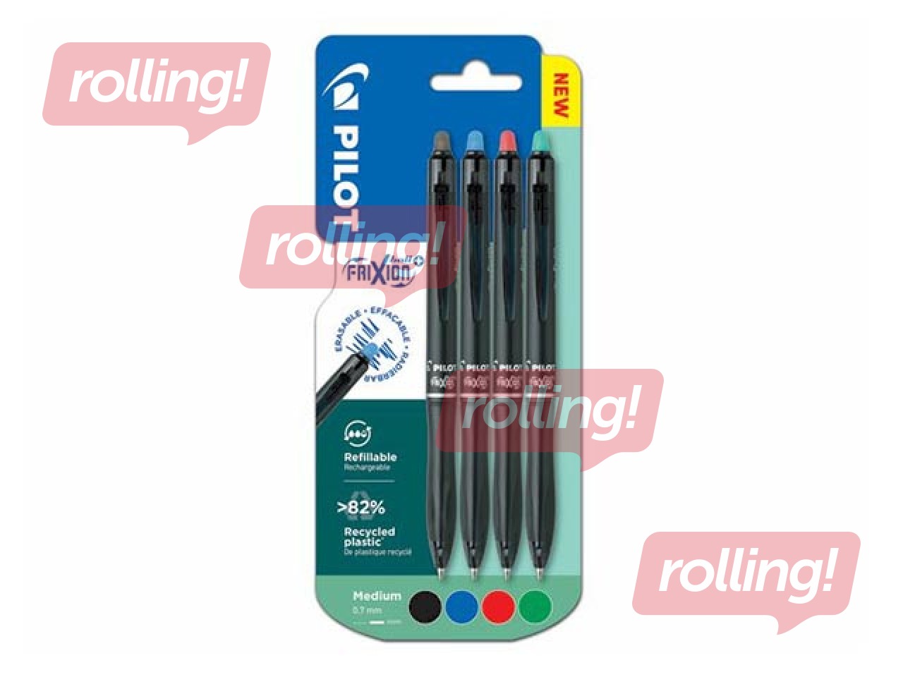 Pildspalvu rolleru komplekts Pilot Frixion Ball Plus, dzēšamas, 0.7mm, 4 krāsas
