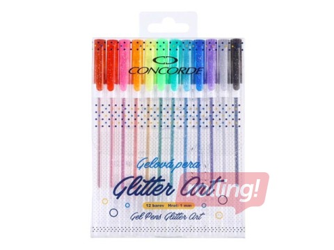 Gēla pildspalvu komplekts Concorde Glitter Art, 12 krāsas
