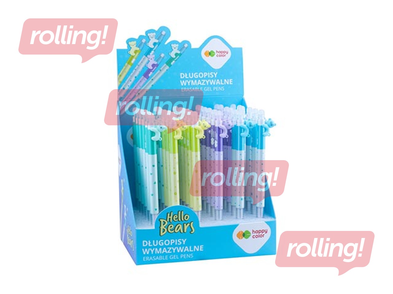 Gēla pildspalva Happy Color, Hello Bears, Pastel, dzēšama, zila tinte, 0.5mm