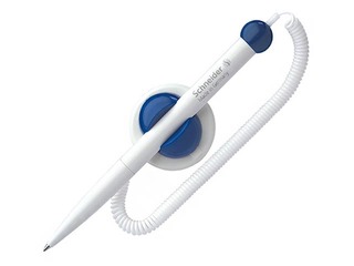 Lodīšu pildspalva statīvā Schneider Klick-Fix-Pen, balts korpuss, zila tinte
