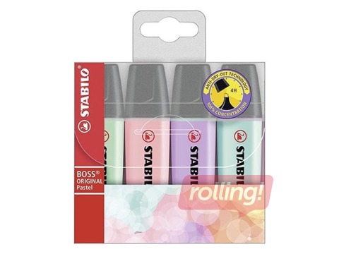 Teksta marķieru komplekts Stabilo Boss Original Pastel, 2-5mm, 4 krāsas