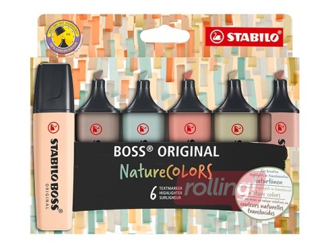 Teksta marķieru komplekts Stabilo Boss Original Naturecolors, 2-5mm, 6 krāsas