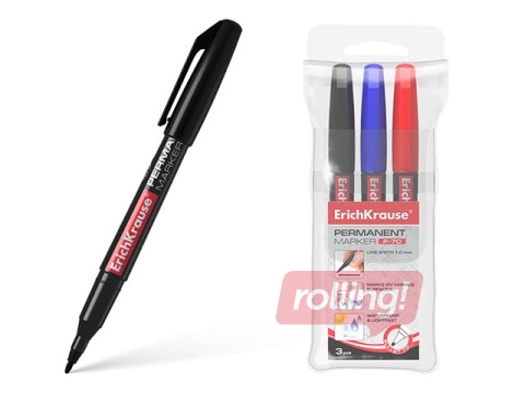 Permanento marķieru komplekts ErichKrause P-70, 1mm, 3 krāsas