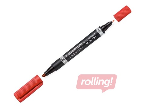 Permanentais marķieris Staedtler Lumcolor DUO, divpusējs, sarkans, 0.6mm/1.5mm