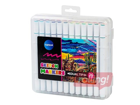 Marķieri skicēšanai un zīmēšanai, divpusējie, 36 krāsas