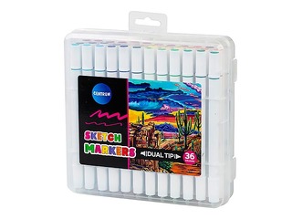 Marķieri skicēšanai un zīmēšanai, divpusējie, 36 krāsas