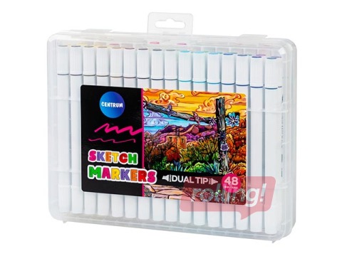 Marķieri skicēšanai un zīmēšanai, divpusējie, 48 krāsas