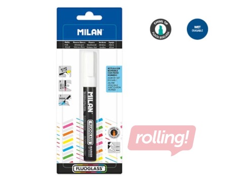 Marķieris stikla tāfelei Milan Fluoglass, slīps, balts
