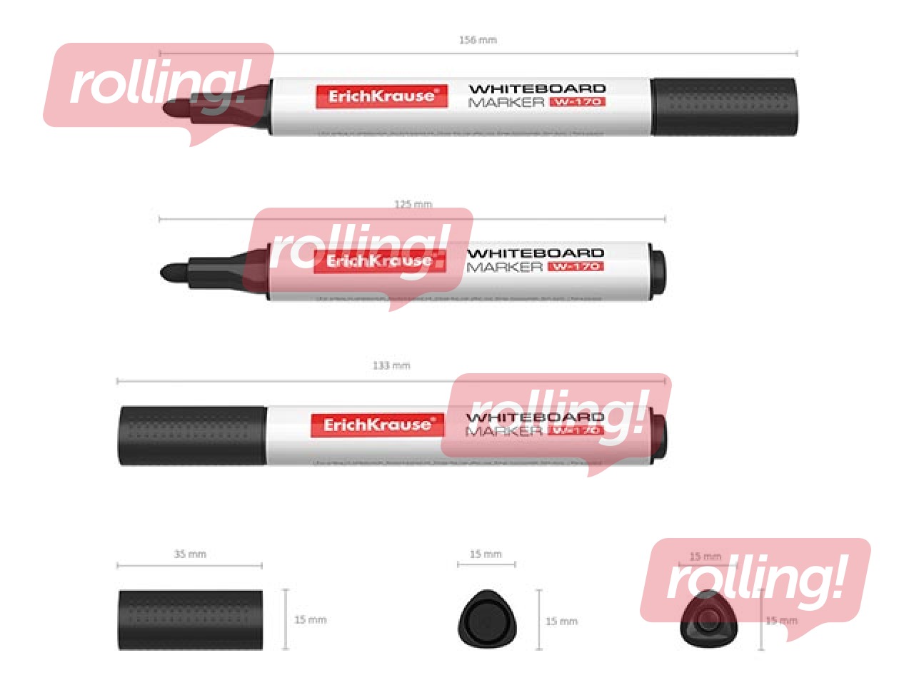 Marķieris baltajai tāfelei, ErichKrause W-170, trīsstūrveida forma, apaļš, melns