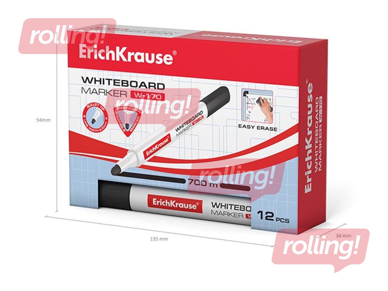 Marķieris baltajai tāfelei, ErichKrause W-170, trīsstūrveida forma, apaļš, melns