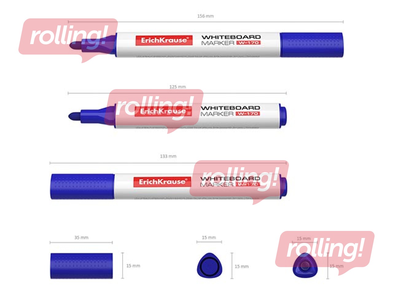 Marķieris baltajai tāfelei, ErichKrause W-170, trīsstūrveida forma, apaļš, zils