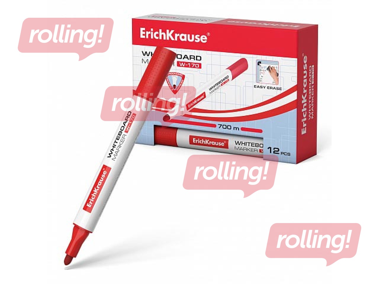 Marķieris baltajai tāfelei, ErichKrause W-170, trīsstūrveida forma, apaļš, sarkans