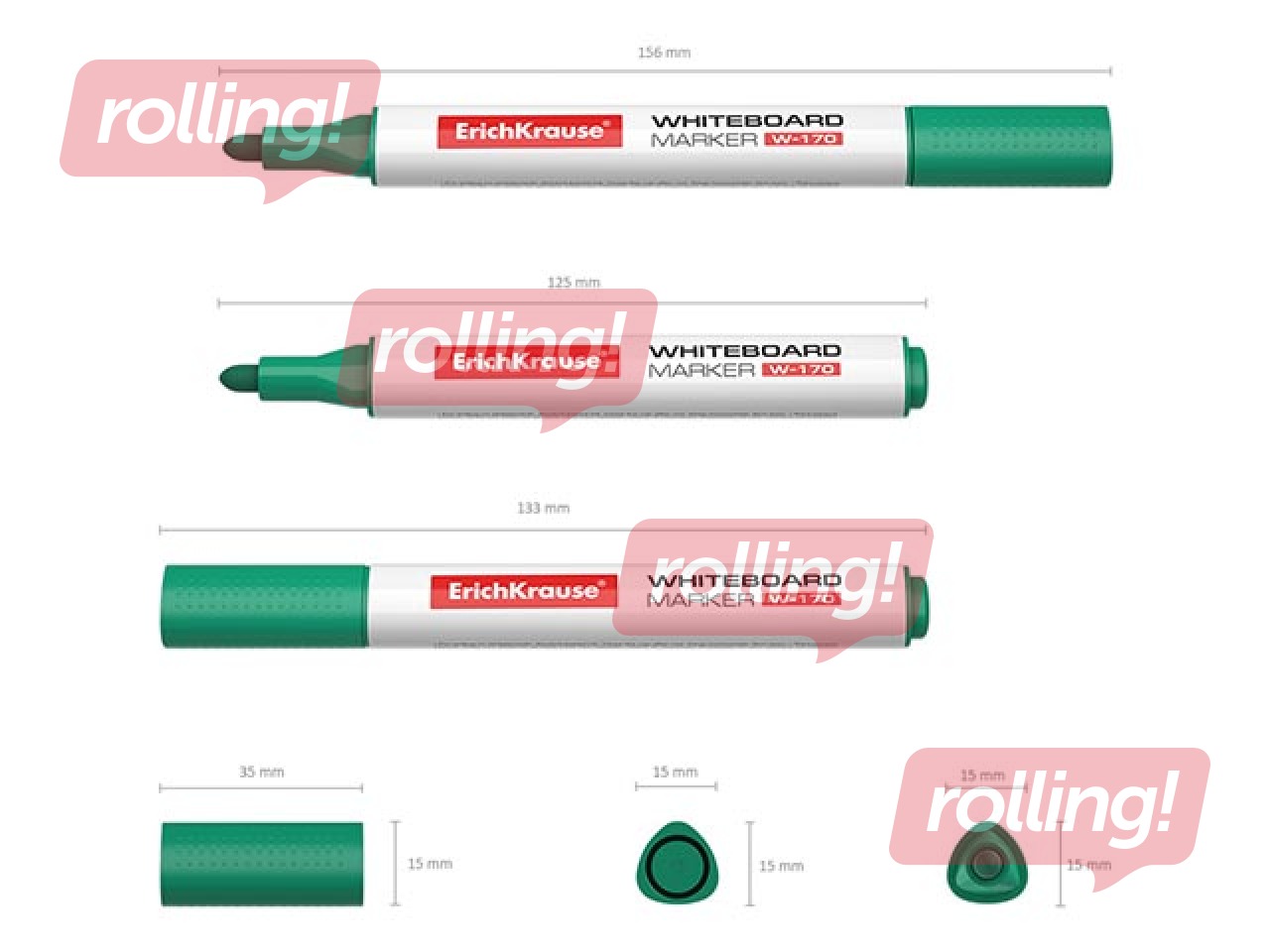 Marķieris baltajai tāfelei, ErichKrause W-170, trīsstūrveida forma, apaļš, zaļš