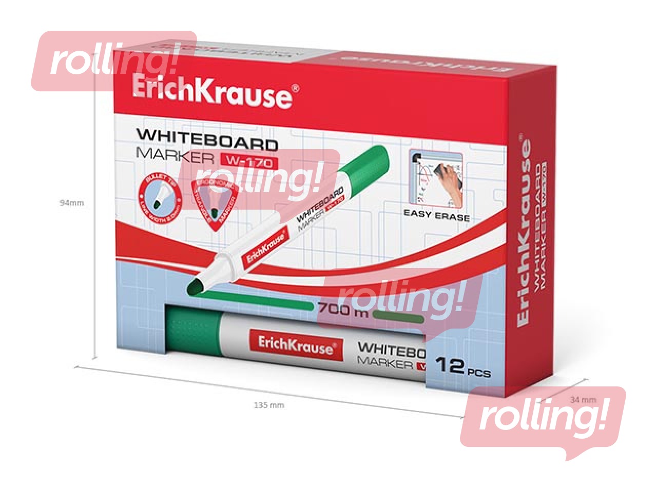 Marķieris baltajai tāfelei, ErichKrause W-170, trīsstūrveida forma, apaļš, zaļš