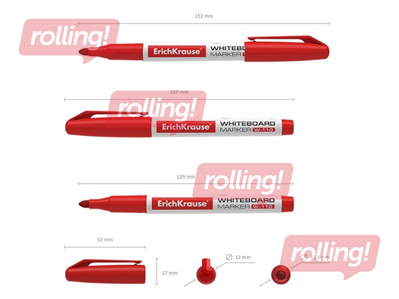 Marķieris baltajai tāfelei, ErichKrause W-110, apaļš, sarkans