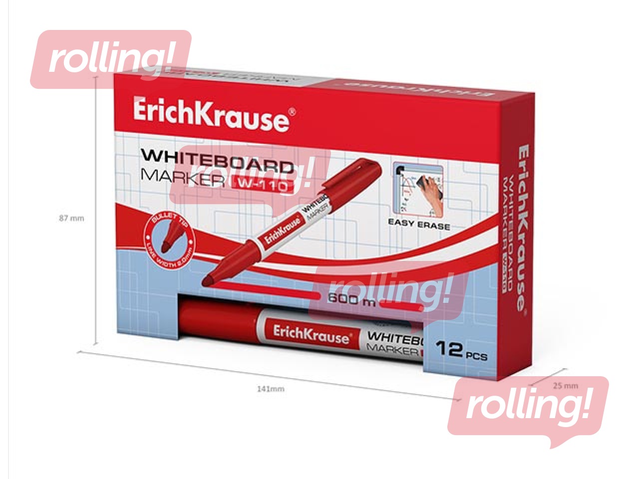 Marķieris baltajai tāfelei, ErichKrause W-110, apaļš, sarkans