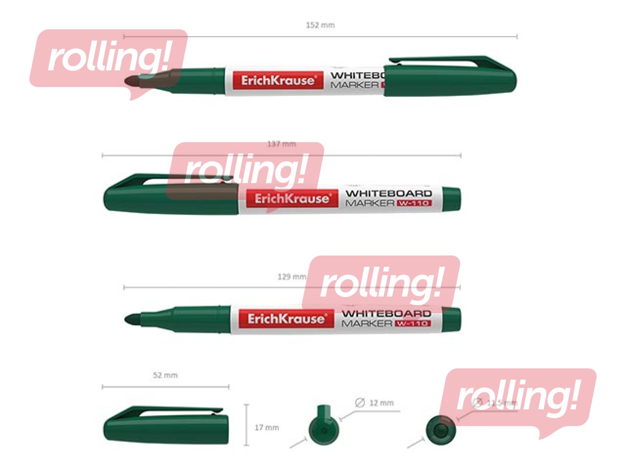 Marķieris baltajai tāfelei, ErichKrause W-110, apaļš, zaļš