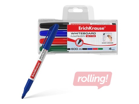Marķieru komplekts baltajai tāfelei, ErichKrause W-110, apaļš, 4 krāsas