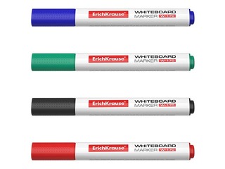 Marķieru komplekts baltajai tāfelei, ErichKrause W-170, trīsstūrveida forma, apaļš, 4 krāsas