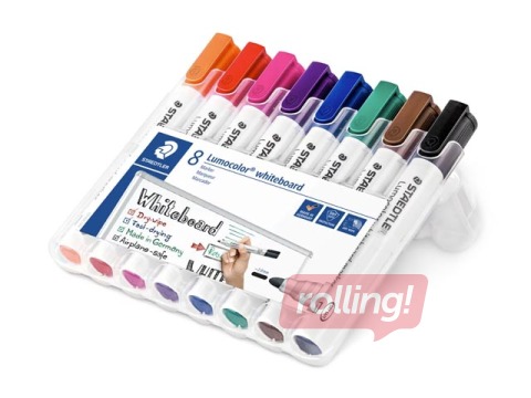 Marķieru komplekts baltajām un stikla tāfelēm Staedtler Lumocolor, 8 krāsas
