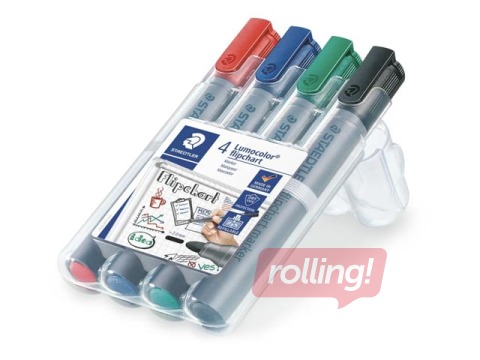 Marķieru komplekts flipchart papīram, Staedtler Lumocolor, 4 krāsas