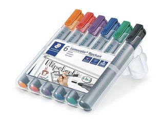 Marķieru komplekts flipchart papīram, Staedtler Lumocolor, 6 krāsas