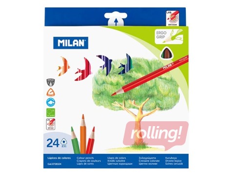 Krāsainie zīmuļi MILAN, trīsstūraini, 24 krāsas