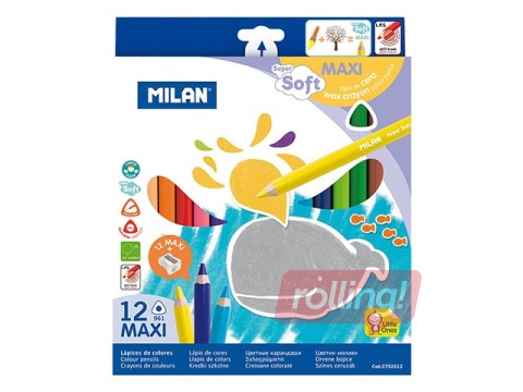 Krāsainie zīmuļi MILAN 12 krāsas, trīsstūra, Maxi soft