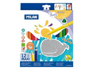 Krāsainie zīmuļi MILAN 12 krāsas, trīsstūra, Maxi soft