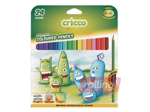 Krāsainie zīmuļi Cricco, trīsstūra, 24 krāsas