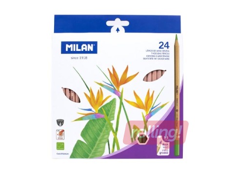 Krāsainie zīmuļi Milan, 24 krāsas, liels grafīts, 3.5mm