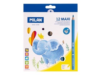 Krāsainie zīmuļi Milan Maxi, 12 krāsas, ar asinātāju