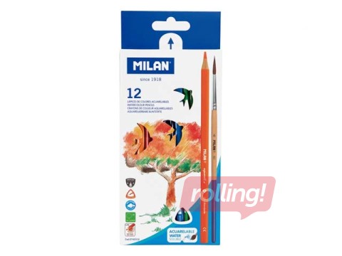Krāsainie zīmuļi Milan, akvareļu, 12 krāsas