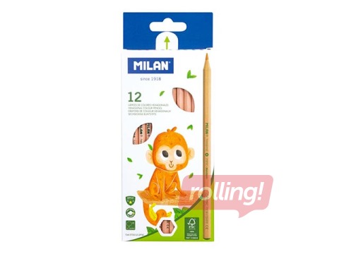 Krāsainie zīmuļi Milan, koka, 12 krāsas