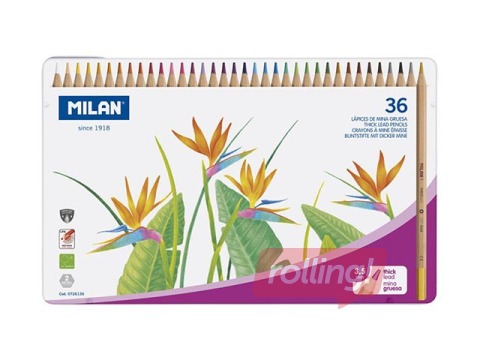 Krāsainie zīmuļi Milan, metāla kastē, 36 krāsas