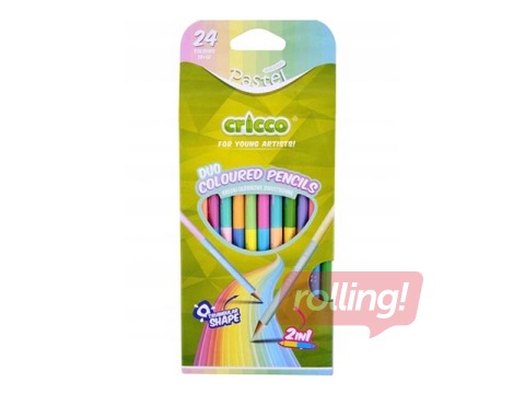 Krāsainie zīmuļi Cricco, trīsstūra, divpusīgi, 24 pasteļkrāsas