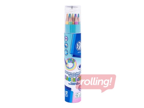 Krāsainie zīmuļi ar asināmo Astra, trīsstūra, 12 pasteļkrāsas