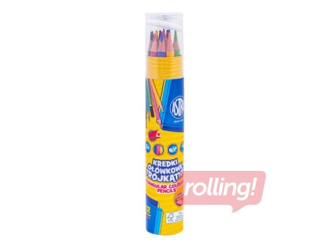 Krāsainie zīmuļi ar asināmo Astra, trīsstūra, 12 krāsas