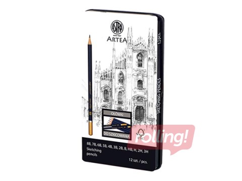 Zīmuļu kompekts Astra, metāla kastē, 12 gab.