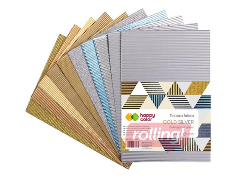 Kartons gofrēts Happy Color, A4, sudrabs un zelts, 10 loksnes