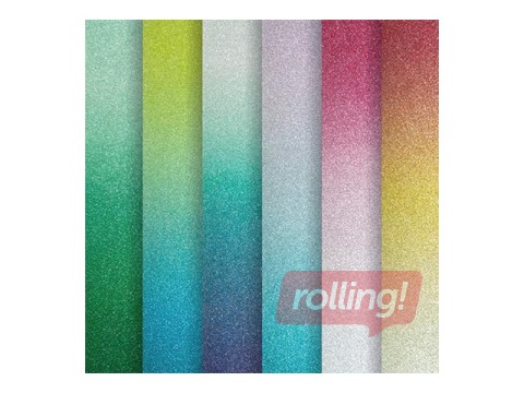 Kartons ar spīdumiem, vienpusējs, A4, dažādas krāsas, 6 loksnes