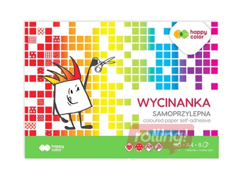 Aplikāciju papīrs glancēts Happy Color, A4, pašlīmējošs, dažādas krāsas, 8 lapas