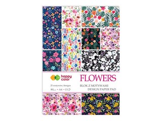 Dizaina papīrs ar motīvu Flowers, A4, 80g/m², 15 loksnes, 25 puķu motīvi