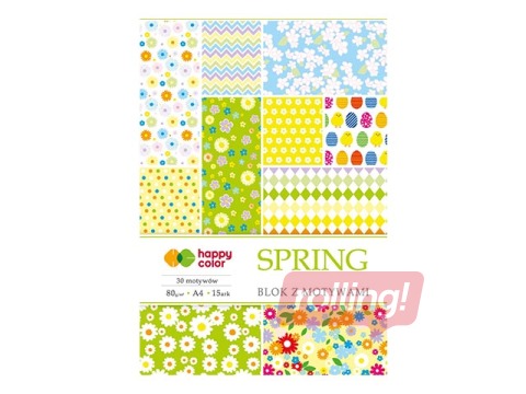 Dizaina papīrs ar motīvu Spring A4, 80g/m², 15 loksnes, 30 pavasara motīvi
