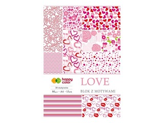 Dizaina papīrs ar motīvu LOVE, A4, 80g/m², 15 loksnes, 30 dizaini